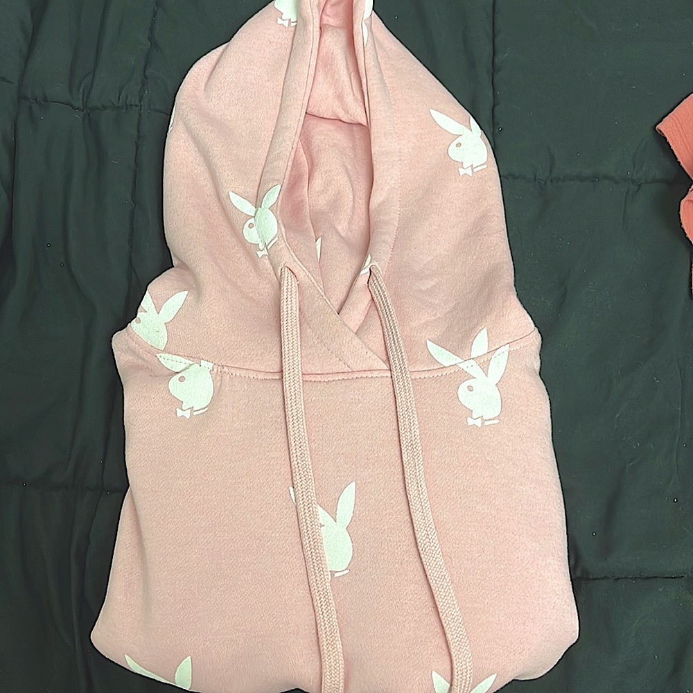 Pink Playboy Cropped Longsleeve Hoodie